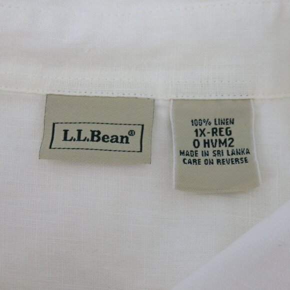 LL Bean Women Plus 1X Linen White Collar Short Sleeve Button Front Shirt Top - Picture 7 of 10